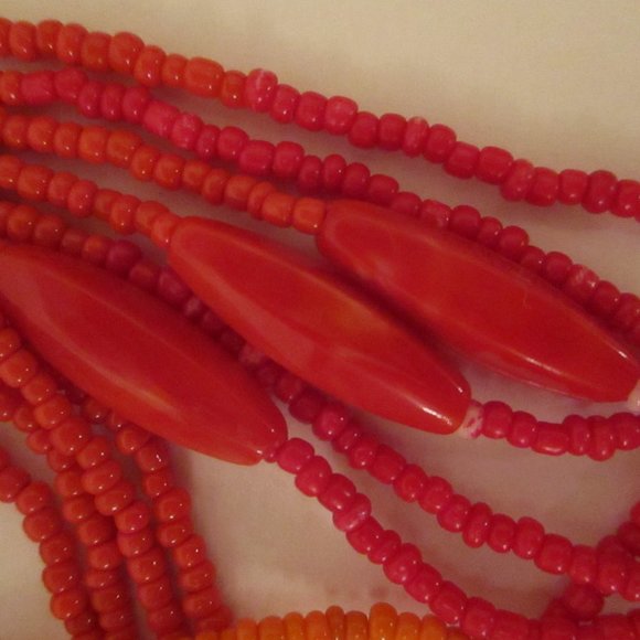 10 STRAND GLASS Necklace Orange Multi Strand Necklace Lucite & Glass Beads - Picture 12 of 12
